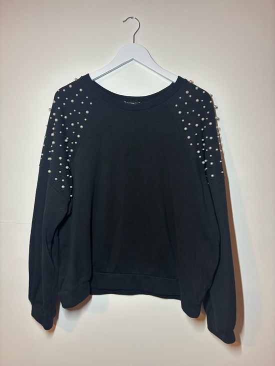 Express Tops - Express Black Pearl-Embellished Raglan Sweatshirt, size L